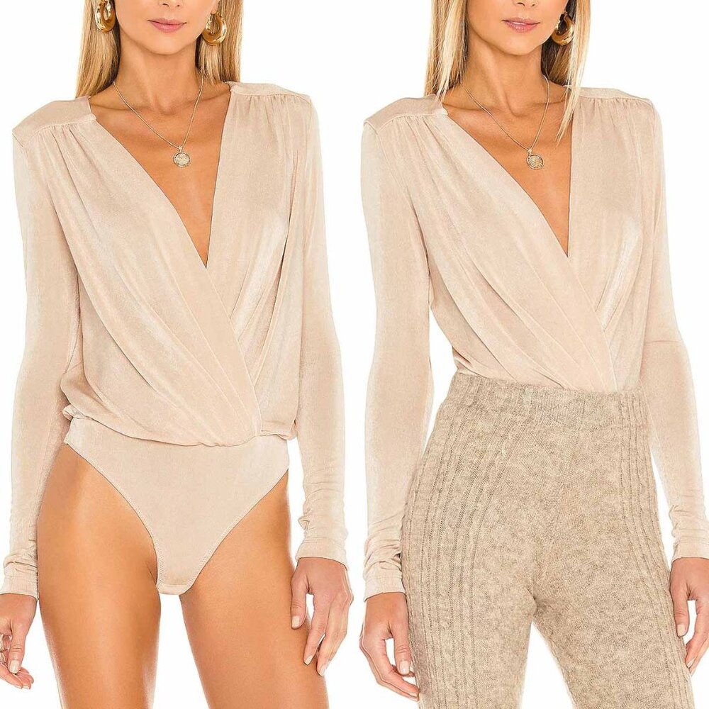 NEW Free People Intimately x Revolve Turnt Bodysuit S Surplice V Neck Thong-NWT
